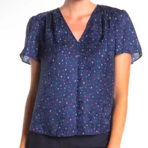 Rebecca Taylor Silk Dot Printed Multicolored Navy Top Blouse Size 2 (XS)